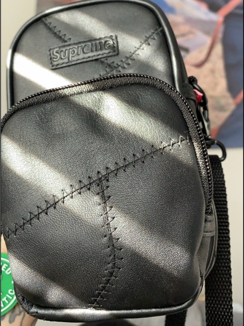 supreme leather patchwork bag